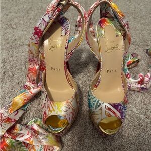 Authentic Used Christian Louboutin Colorful Floral Peep-Toe Heels